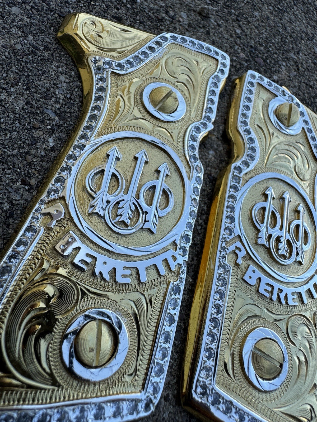 Beretta 92FS Zirconia Cachas Gold Plated Pistol Custom Grips & Screws