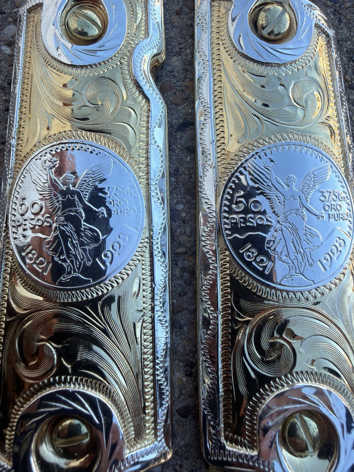 1911 45 38 Super Full Size Centenario Gold Gun Pistol Grip Cachas & 24K Screws