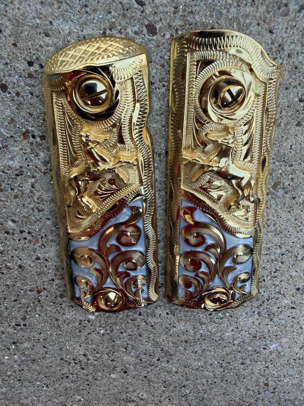1911 45 38 Super Full Size Horse Gold Gun Pistol Grip Cachas & 24K Screws