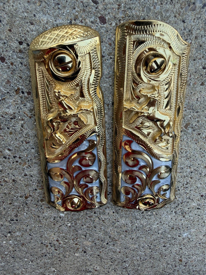 1911 45 38 Super Full Size Horse Gold Gun Pistol Grip Cachas & 24K Screws
