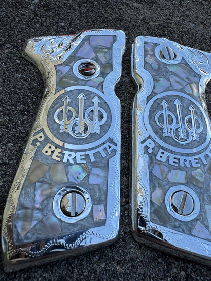 Beretta 92FS Cachas Plated Pistol Custom Grips & Polished Screws