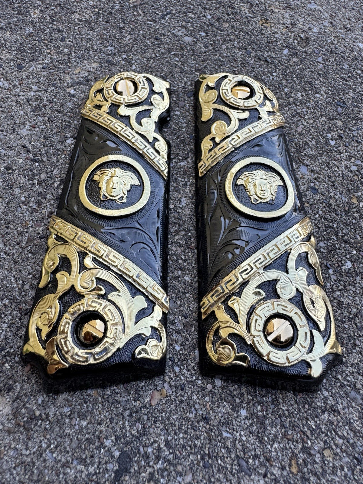 1911 45 38 Super Full Size Versace Gold Gun Pistol Grip Cachas & 24K Screws