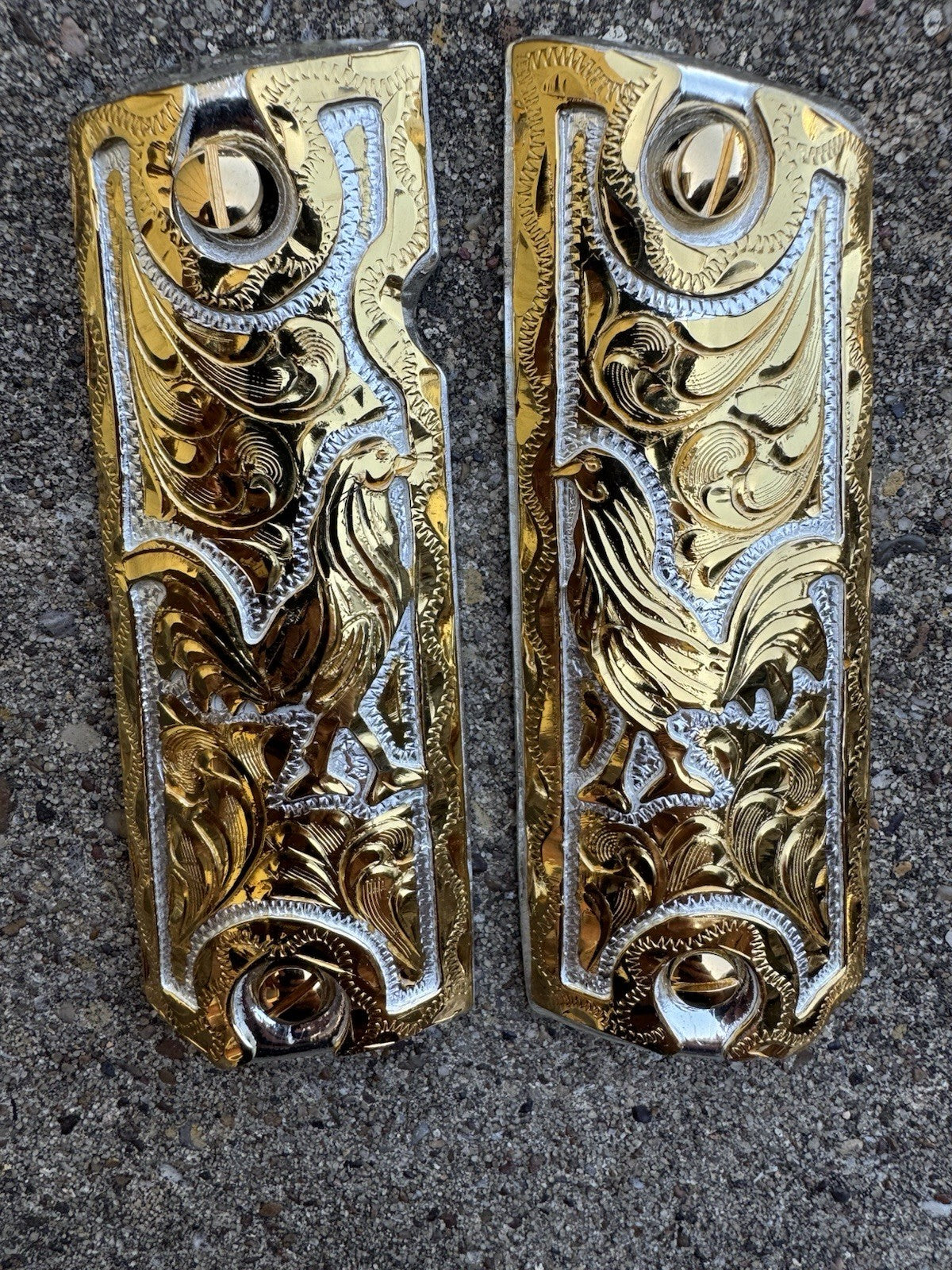 1911 45 38 Super Full Size Gallo Gold Gun Pistol Grip Cachas Chapeado &24K Screw
