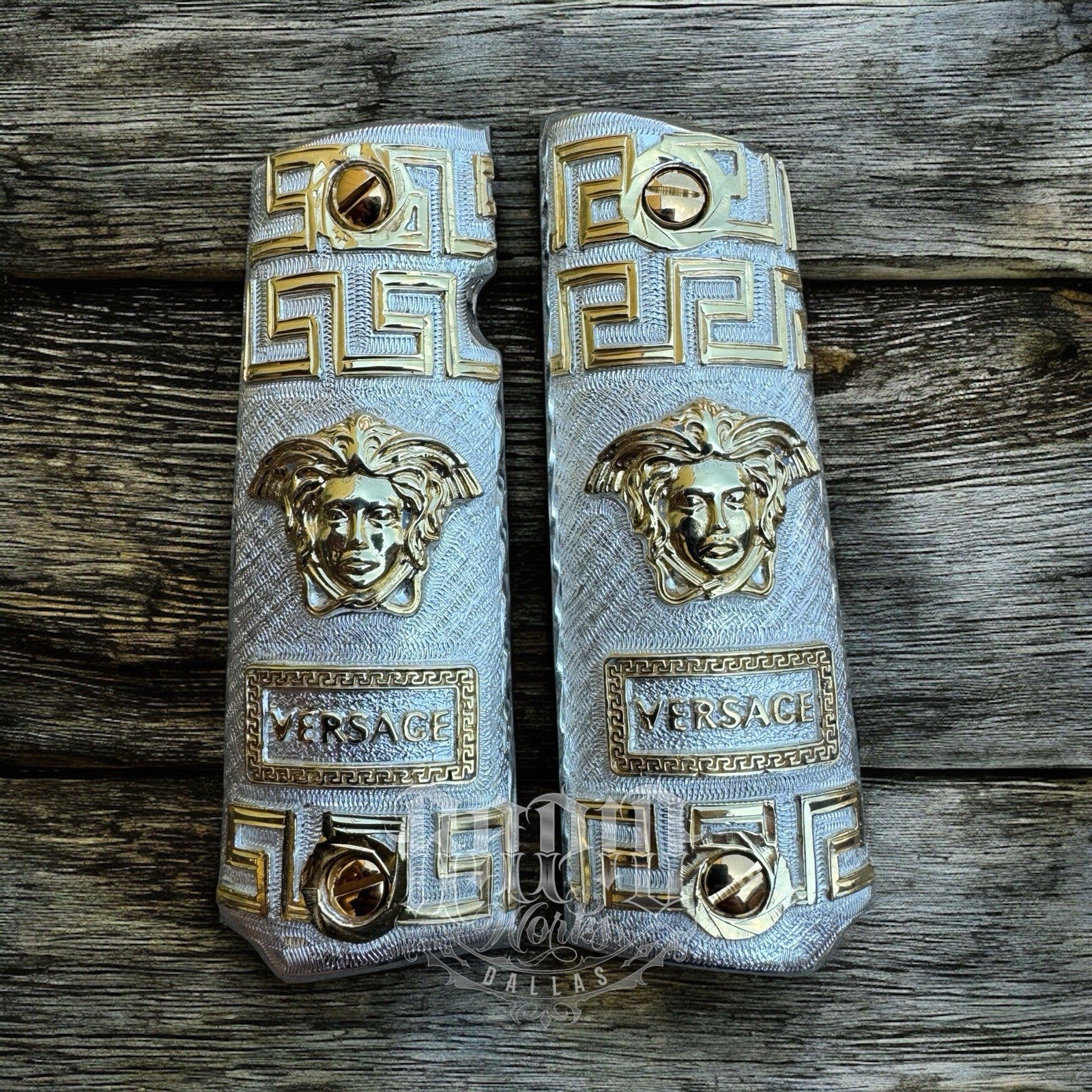 1911 45 38 Super Versace Full Size Gold Gun Pistol Grip Cachas & 24K Screws