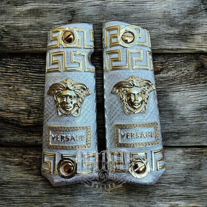 1911 45 38 Super Versace Full Size Gold Gun Pistol Grip Cachas & 24K Screws
