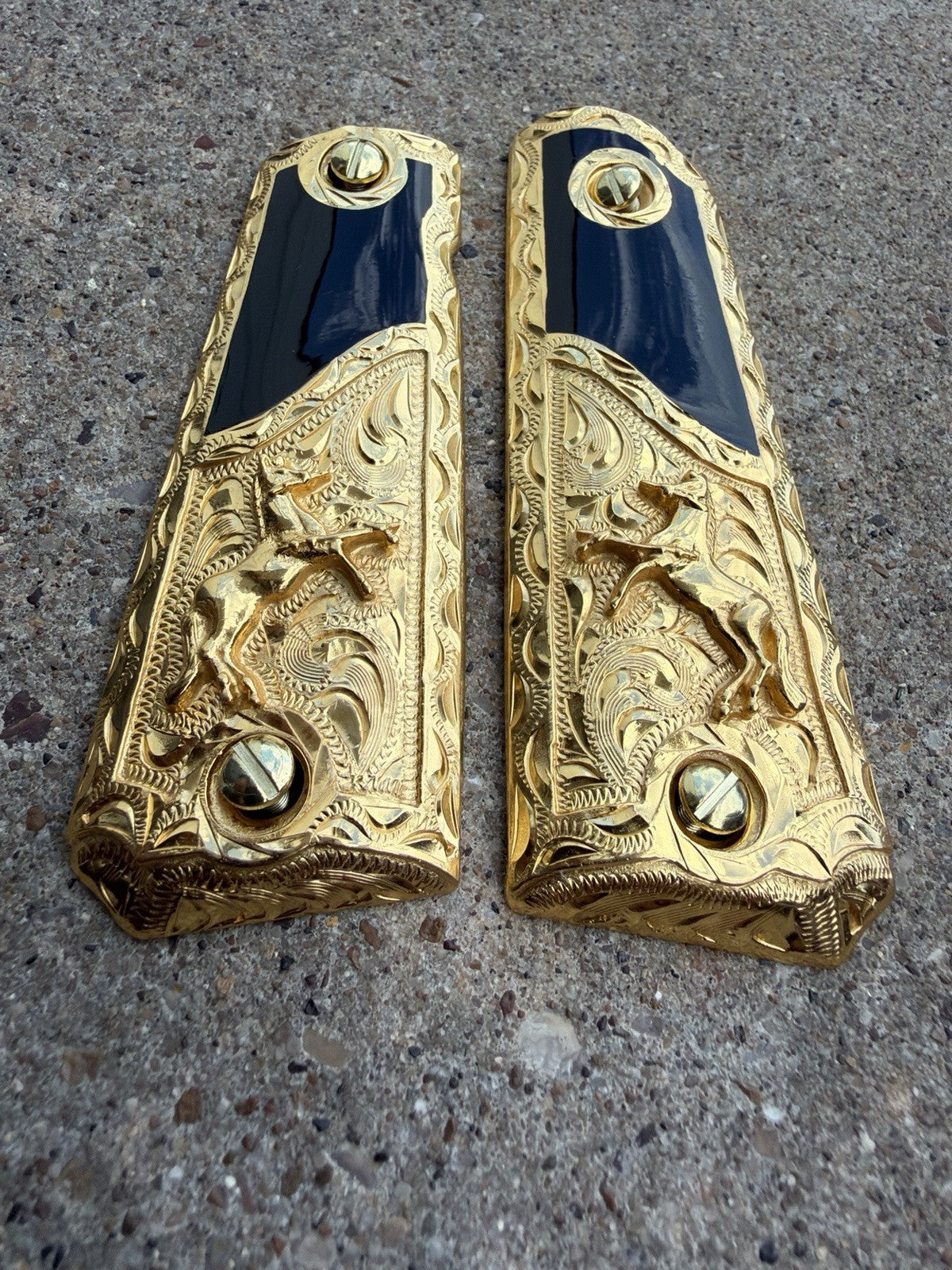 1911 45 38 Super Full Size Horse Gold Gun Pistol Grip Cachas & 24K Screws