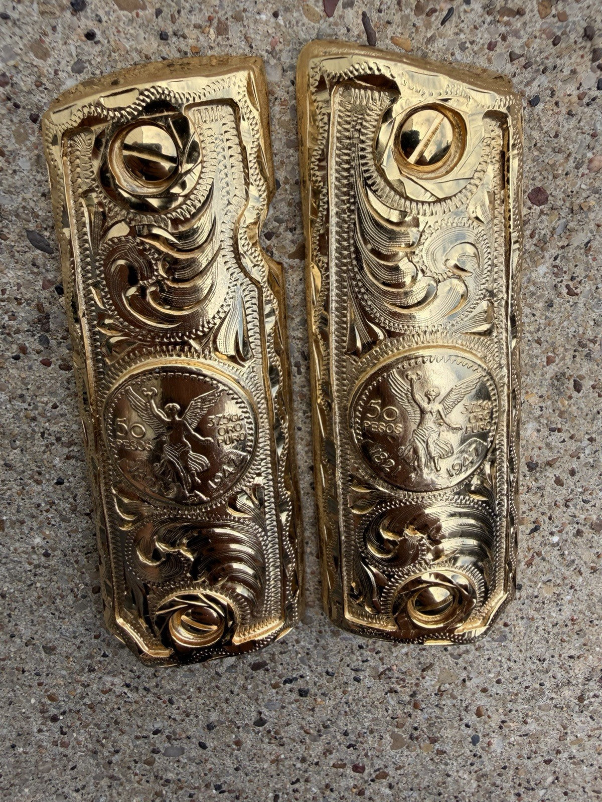 1911 45 38 Super Full Size Centenario Gold Gun Pistol Grip Cachas & 24K Screws