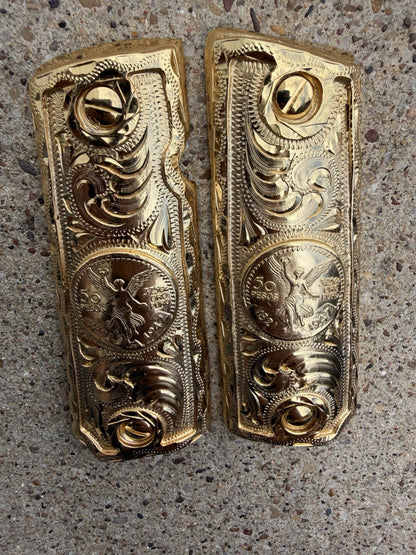 1911 45 38 Super Full Size Centenario Gold Gun Pistol Grip Cachas & 24K Screws