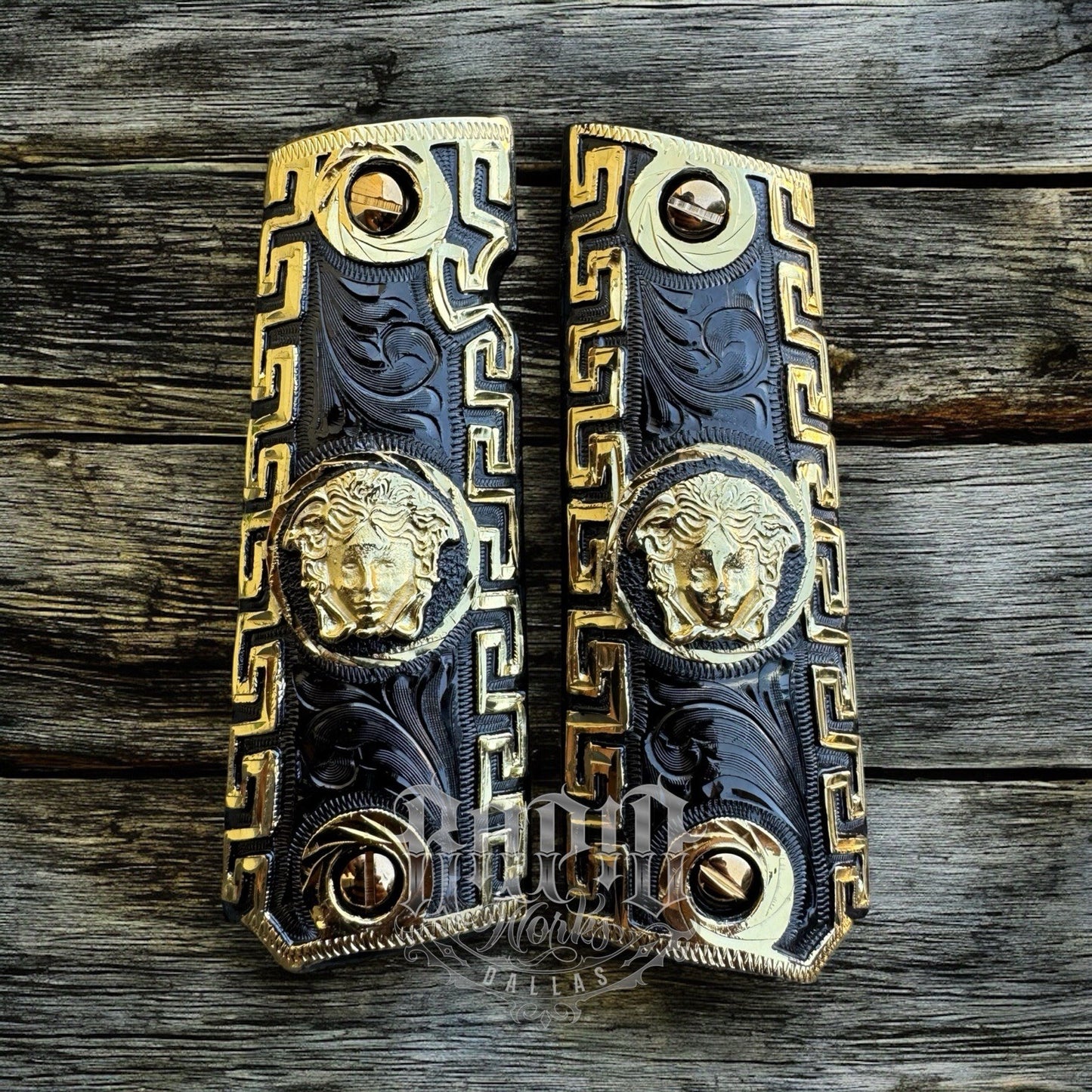 1911 45 38 Super Full Size Versace Gold Gun Pistol Grip Cachas & 24K Screws