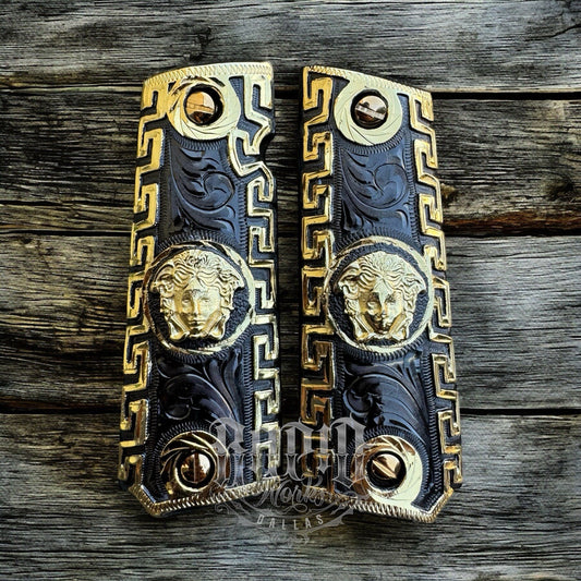1911 45 38 Super Full Size Versace Gold Gun Pistol Grip Cachas & 24K Screws