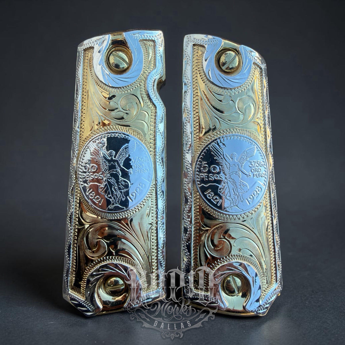 1911 45 38 Super Full Size Centenario Gold Gun Pistol Grip Cachas & 24K Screws