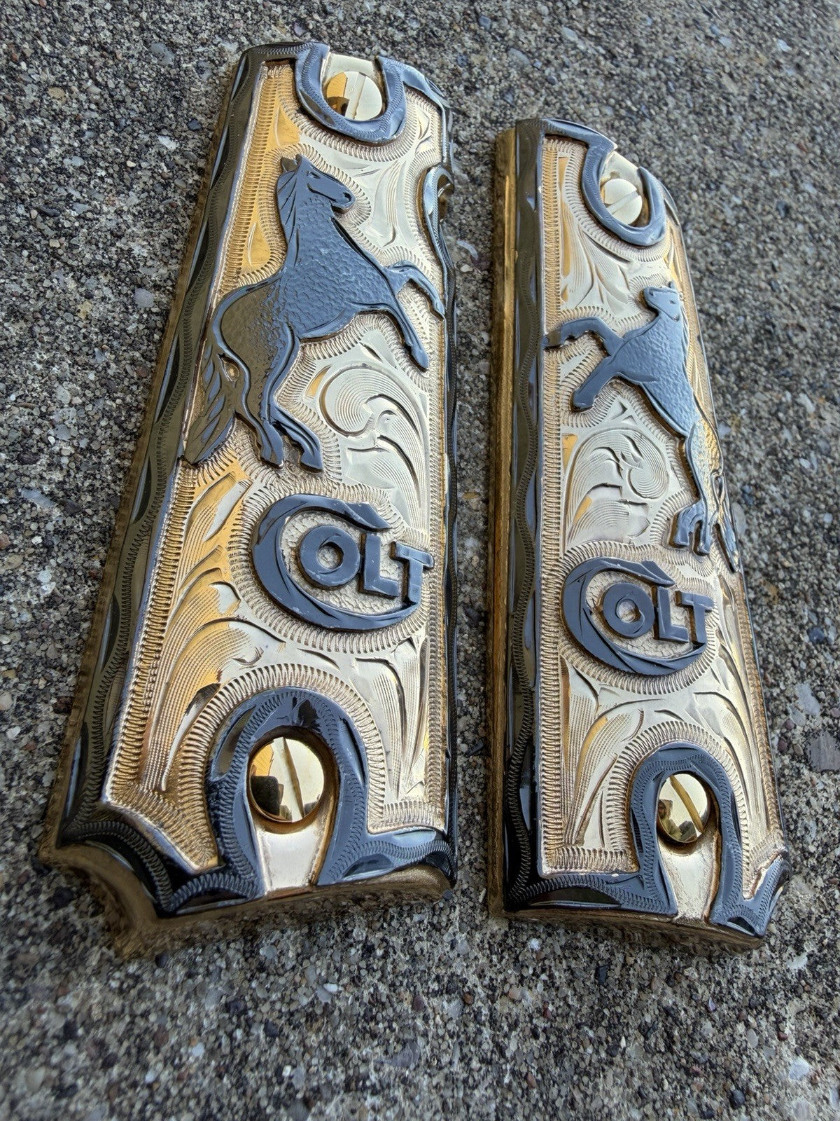 1911 45 38 Super Full Size Horse Gold Gun Pistol Grip Cachas & 24K Screws