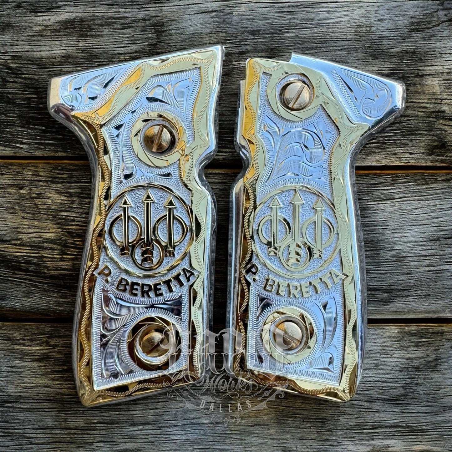 Beretta 92FS Cachas Gold Plated Pistol Custom Grips & Gold Screws