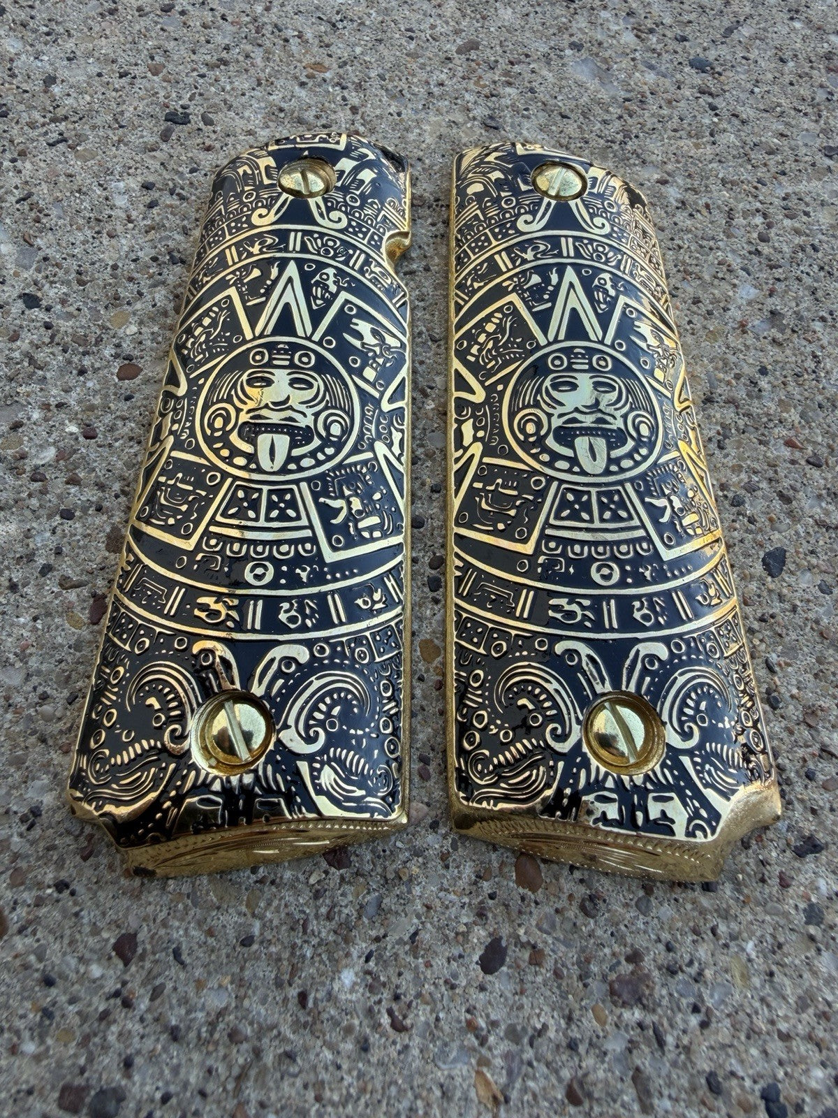 1911 45 38 Super Full Size Aztec Gold Gun Pistol Grip Cachas & 24K Screws