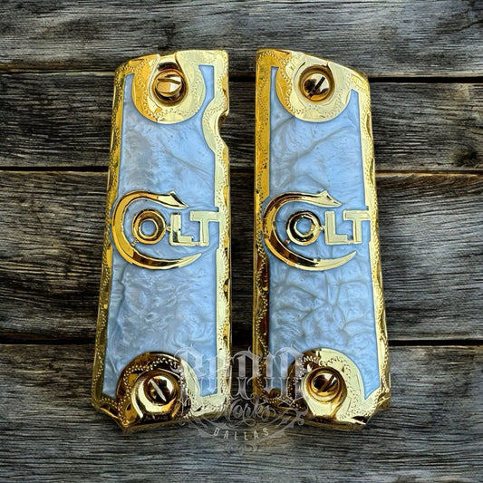 1911 45 38 Super Colt Full Size Gold Gun Pistol Grip Cachas & 24K Screws