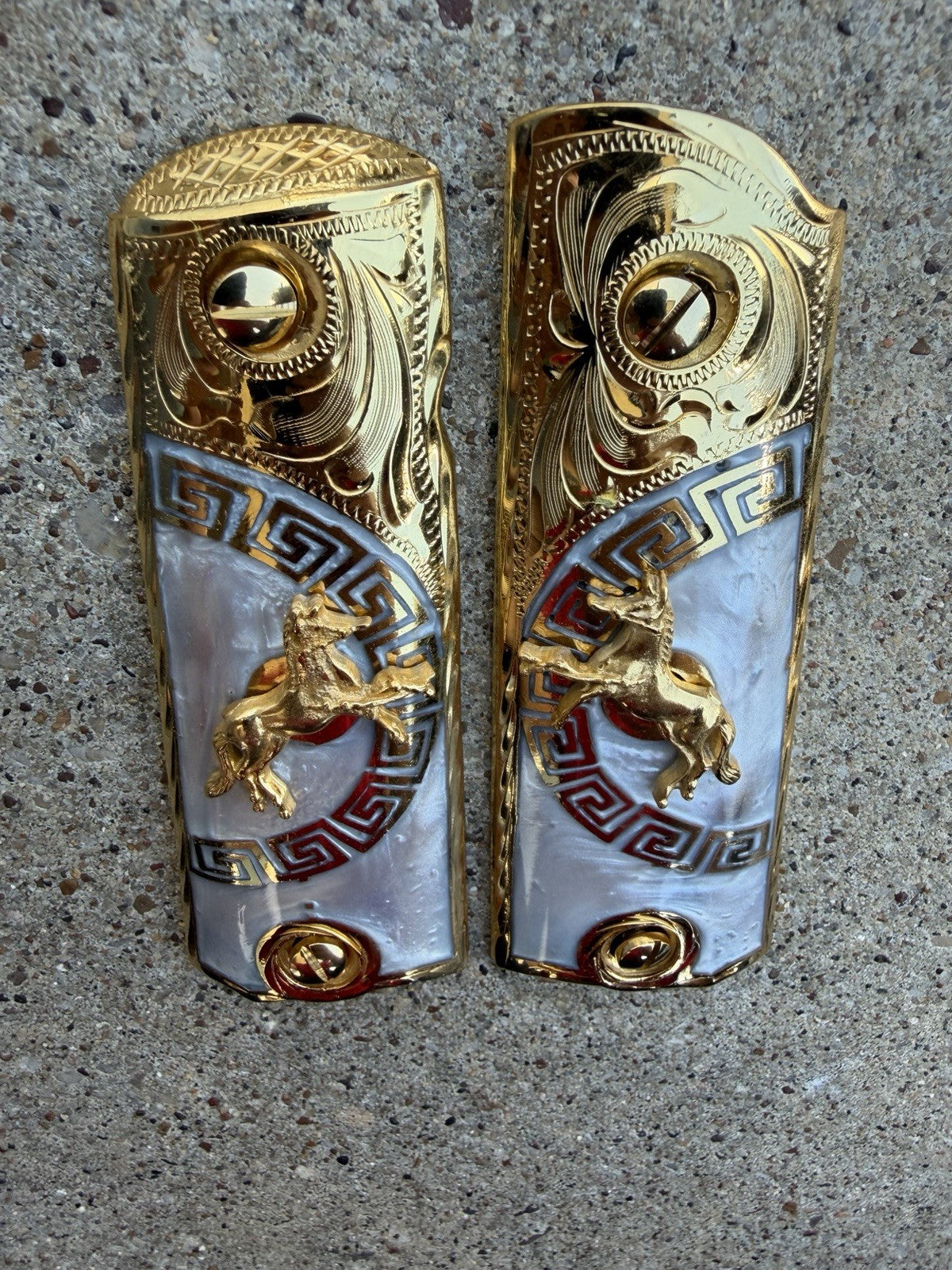 1911 45 38 Super Full Size Horse Gold Gun Pistol Grip Cachas & 24K Screws