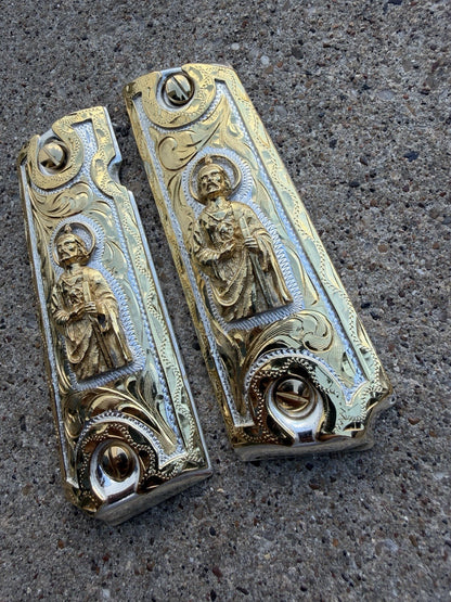 1911 45 38 Super Full Size San Judas Gold Gun Pistol Grip Cachas & 24K Screws