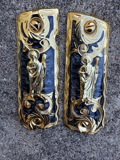 1911 45 38 Super San Judas Full Size Gold Gun Pistol Grip Cachas & 24K Screws