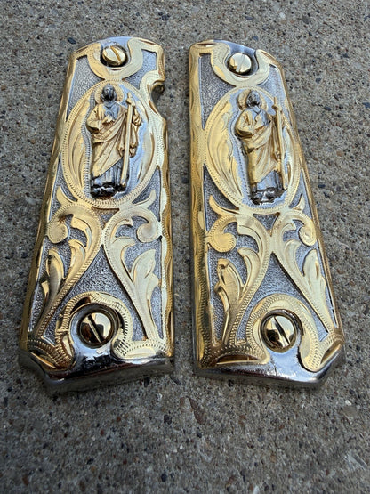 1911 45 38 Super Full Size San Judas Gold Gun Pistol Grip Cachas & 24K Screws