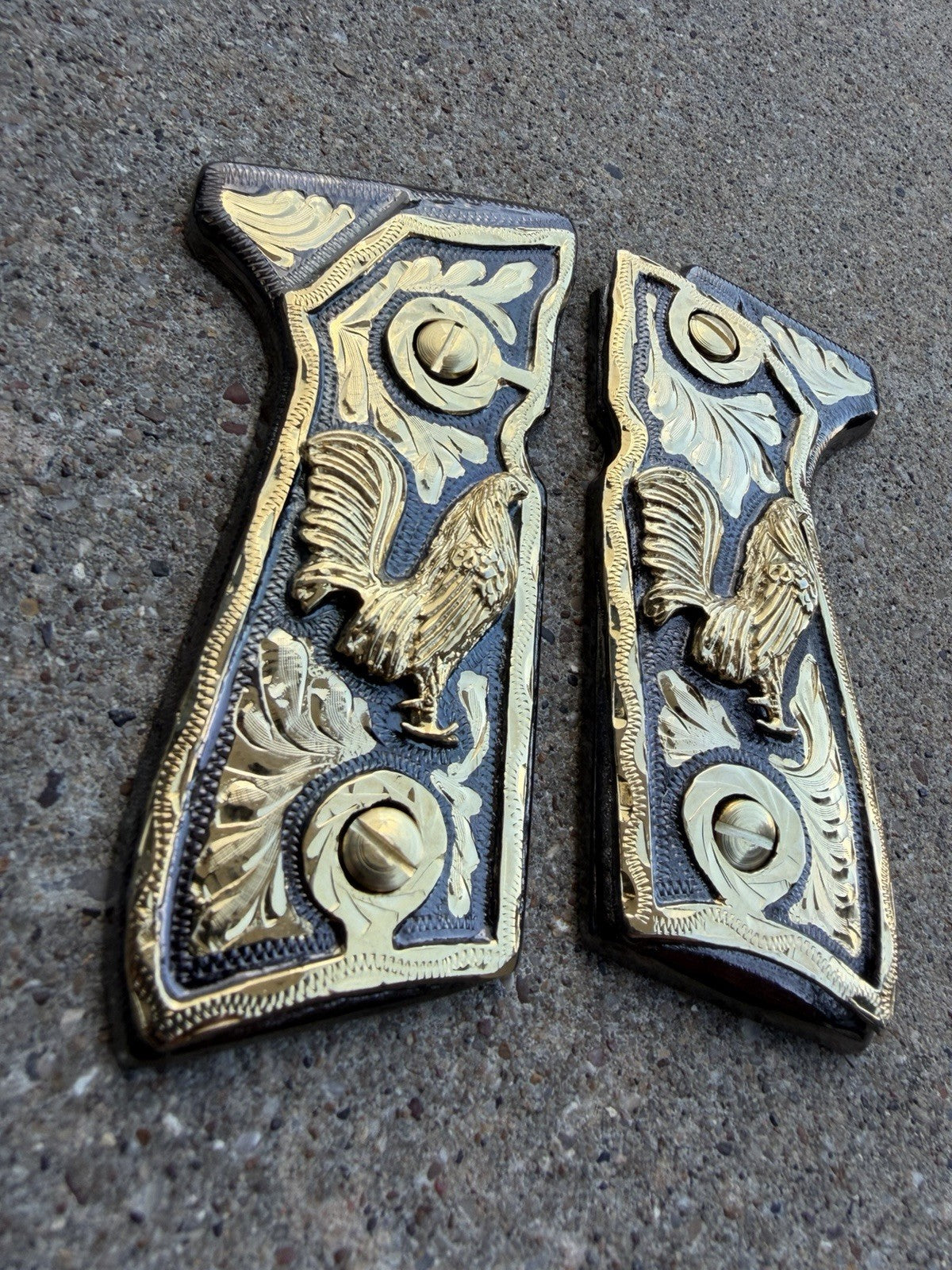 Beretta 92FS Cachas Gallo Gold Plated Pistol Custom Grips & Gold Screws