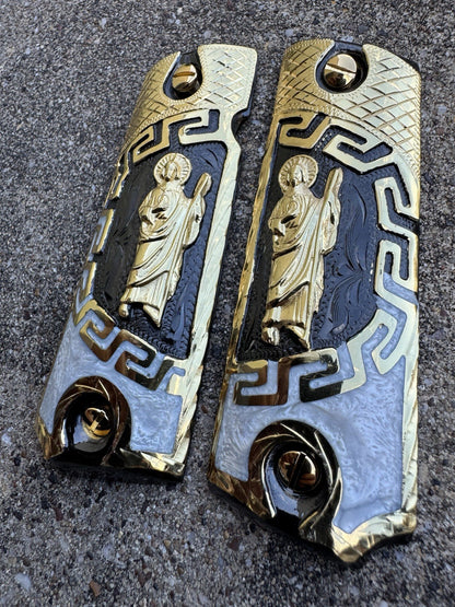 1911 45 38 Super Full Size San Judas Gold Gun Pistol Grip Cachas & 24K Screws