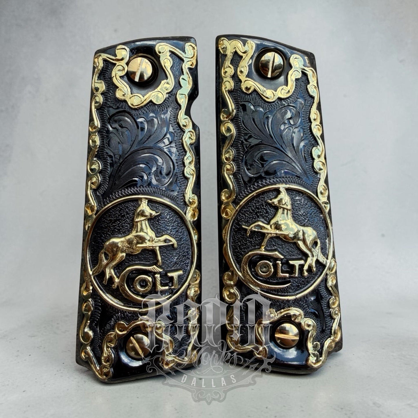 1911 45 38 Super Full Size Horse Gold Gun Pistol Grip Cachas & 24K Screws