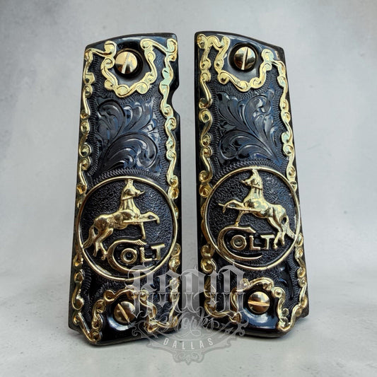 1911 45 38 Super Full Size Horse Gold Gun Pistol Grip Cachas & 24K Screws