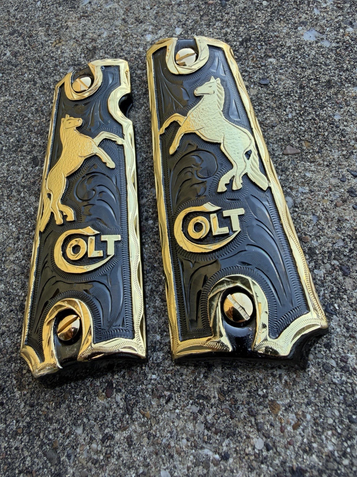 1911 45 38 Super Full Size Horse Gold Gun Pistol Grip Cachas & 24K Screws