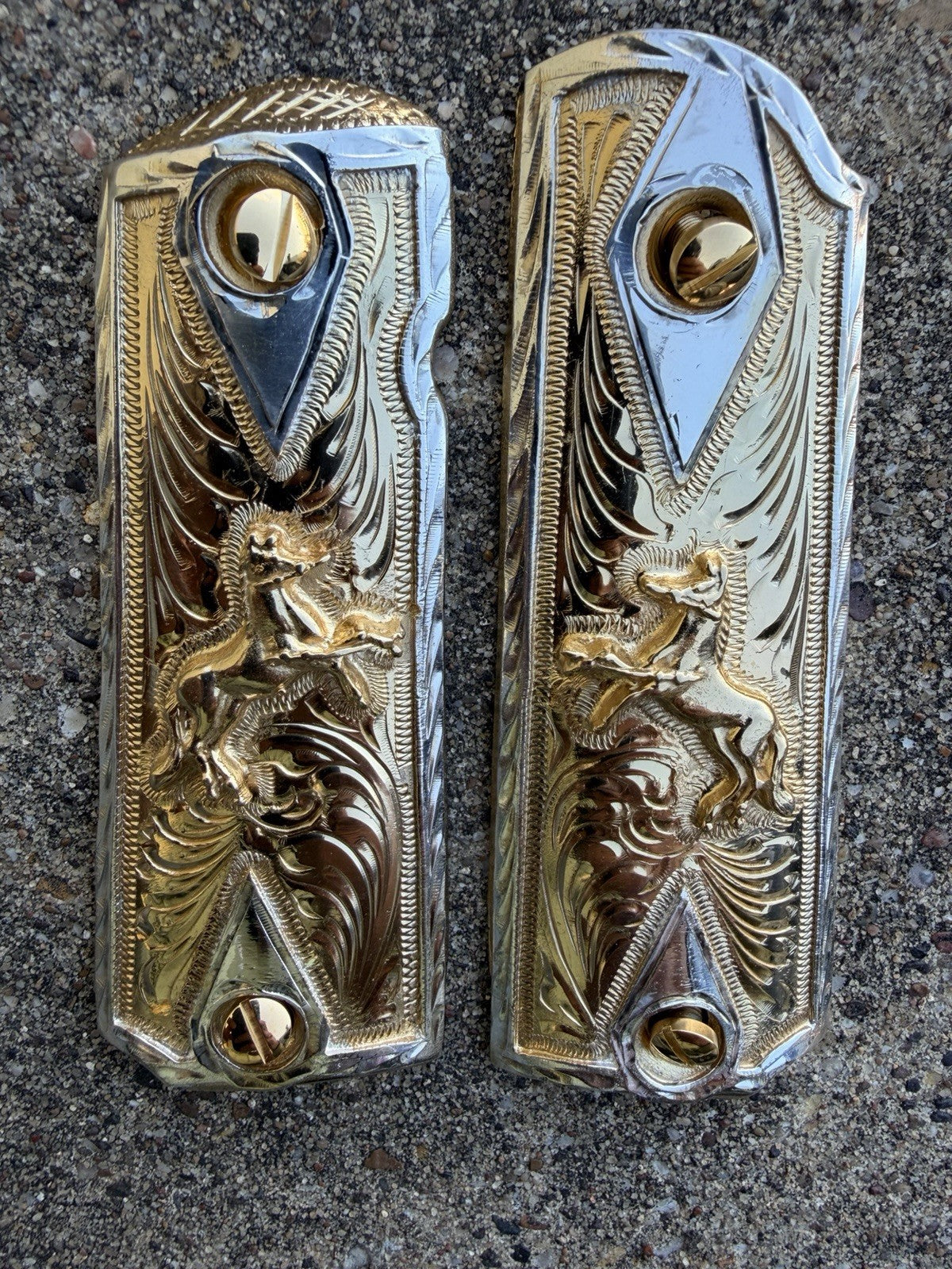 1911 45 38 Super Full Size Horse Gold Gun Pistol Grip Cachas & 24K Screws