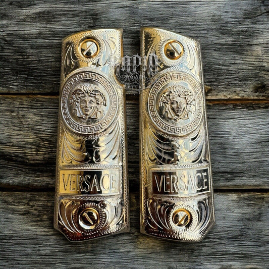 1911 45 38 Super Full Size Versace Gold Gun Pistol Grip Cachas & 24K Screws