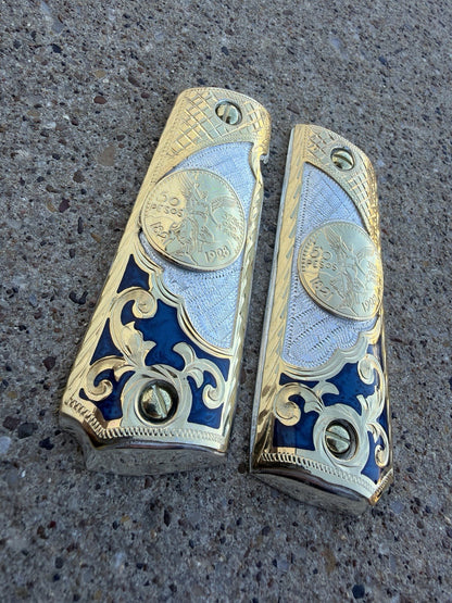 1911 45 38 Super Full Size Centenario Gold Gun Pistol Grip Cachas & 24K Screws