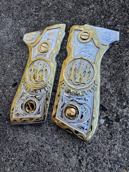 Beretta 92FS Cachas Gold Plated Pistol Custom Grips & Gold Screws