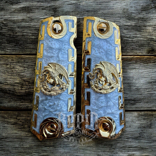 1911 45 38 Super Full Size Aguila Gold Gun Pistol Grip Cachas & 24K Screws