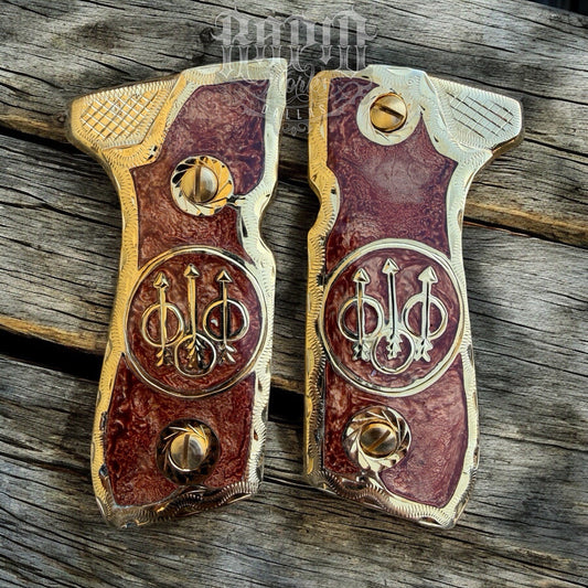 Beretta 92FS Cachas Gold Plated Pistol Custom Grips & Gold Screws