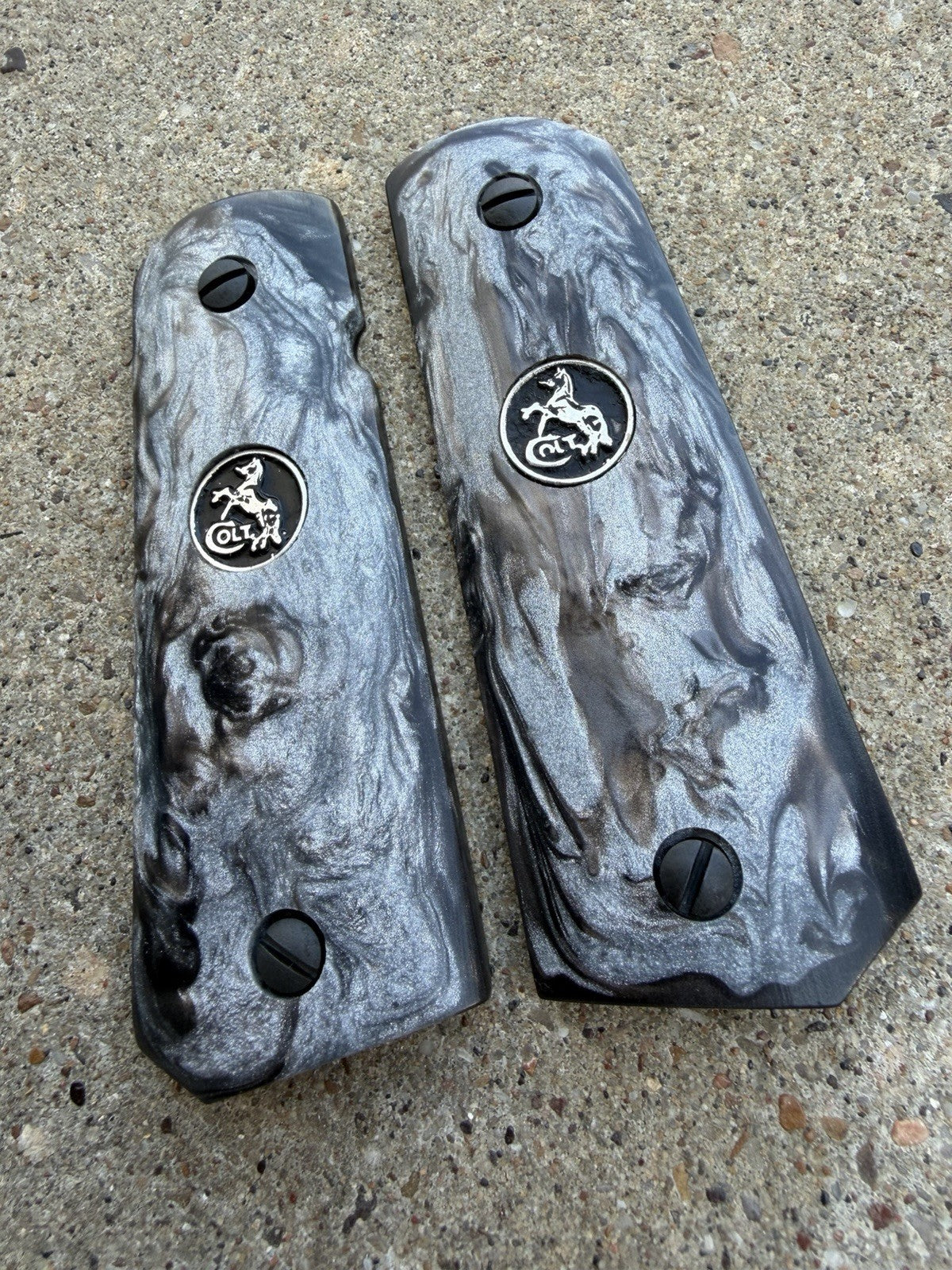 1911 45 38 Super Full Size Grey Resin Gun Pistol Grip Cachas & Screws