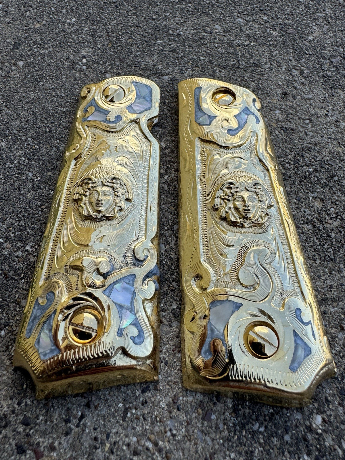 1911 45 38 Super Full Size Versace Gold Gun Pistol Grips Cachas & 24K Screws