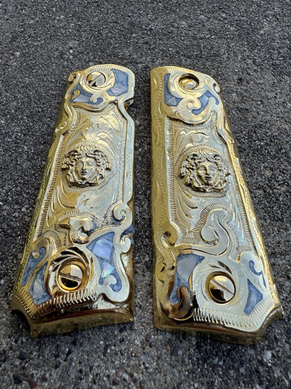 1911 45 38 Super Full Size Versace Gold Gun Pistol Grips Cachas & 24K Screws
