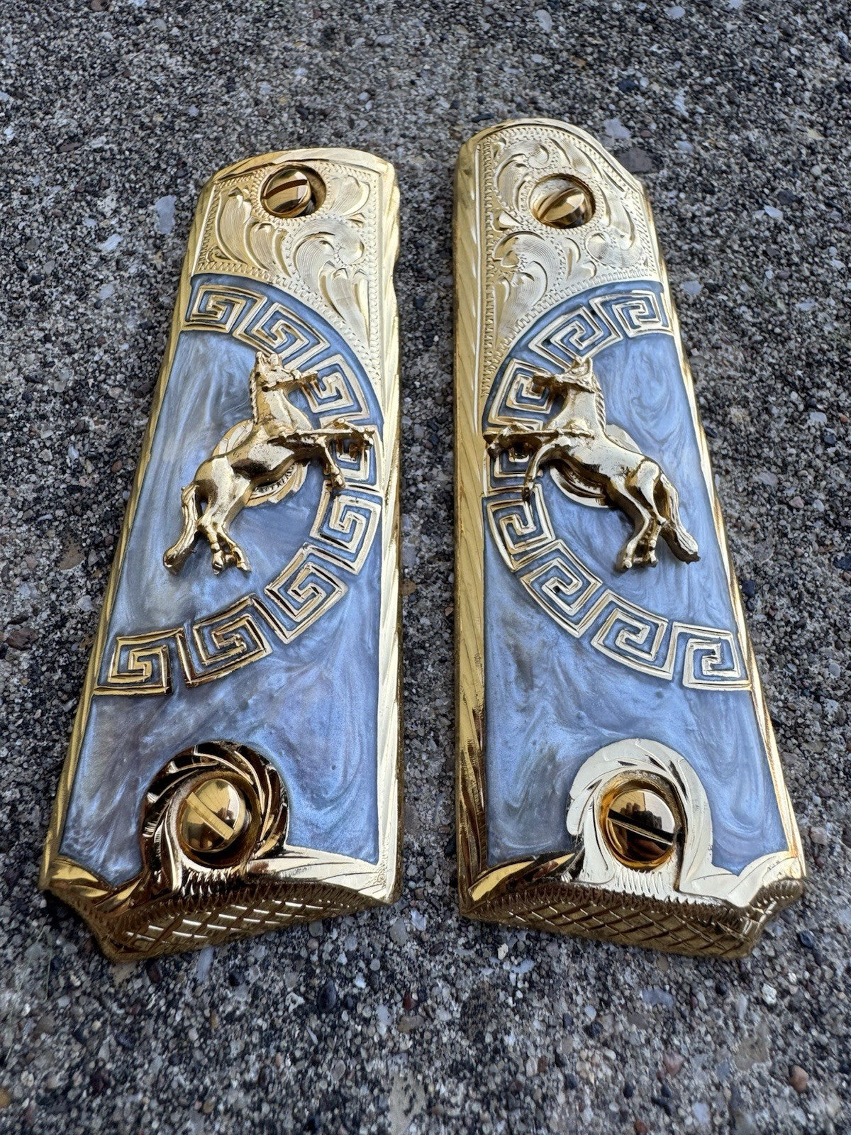 1911 45 38 Super Full Size Horse Gold Gun Pistol Grip Cachas & 24K Screws
