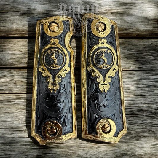 1911 45 38 Super Full Size Horse Gold Gun Pistol Grip Cachas & 24K Screws