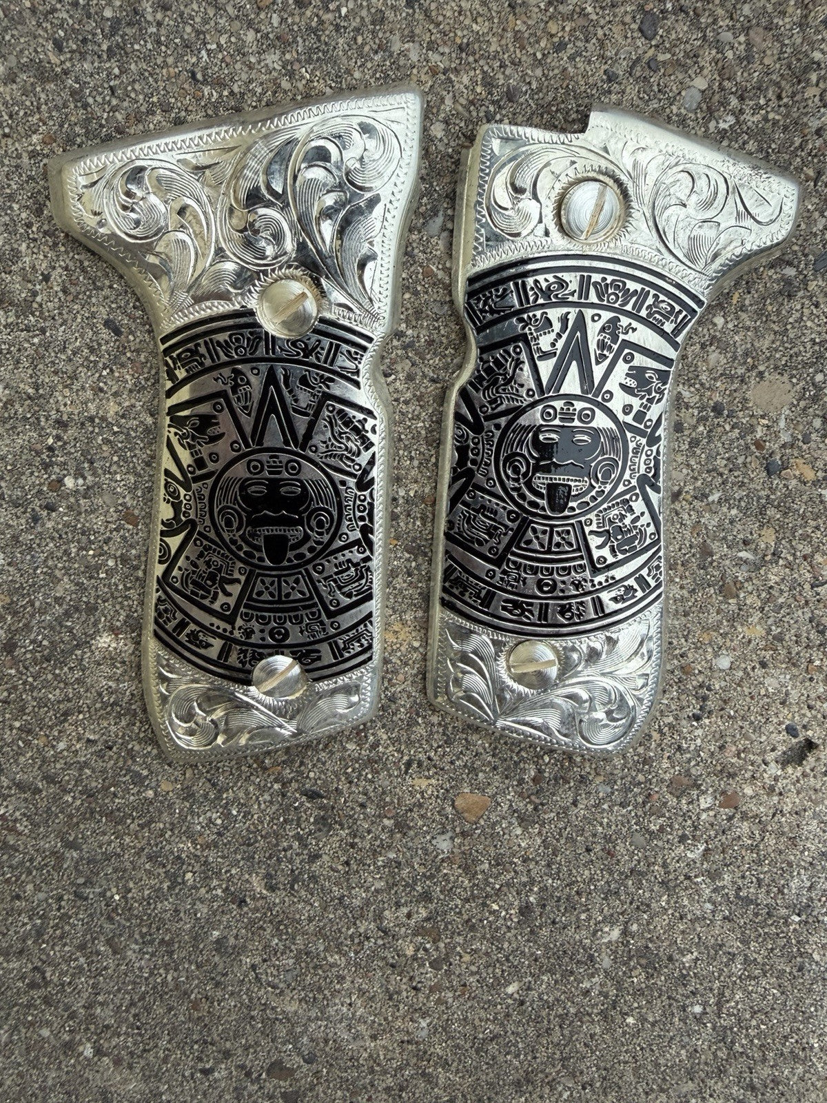 Beretta 92FS Cachas Aztec Gold Plated Pistol Custom Grips & Silver Screws