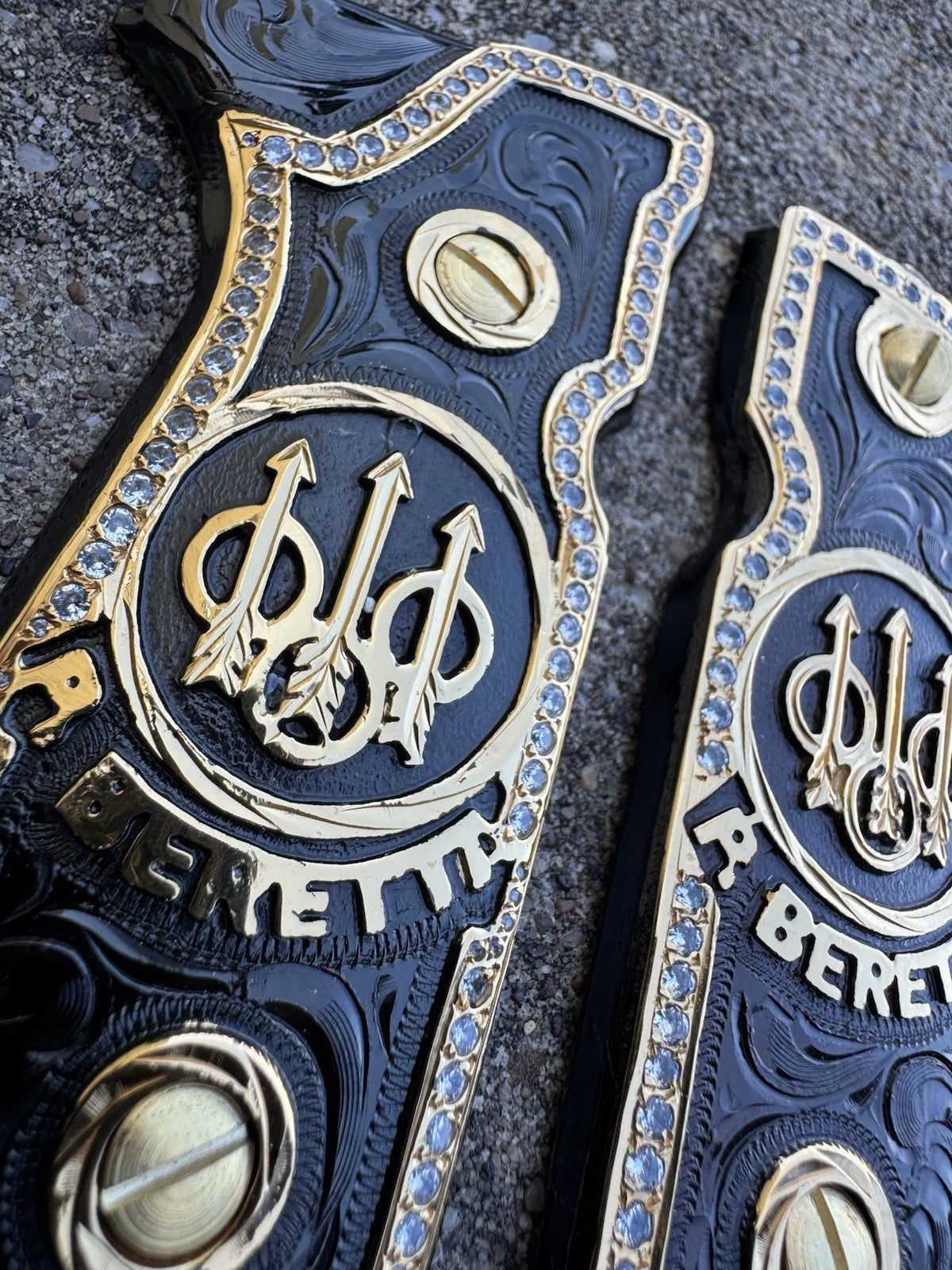 Beretta 92FS Zirconia Cachas Gold Plated Pistol Custom Grips & Screws