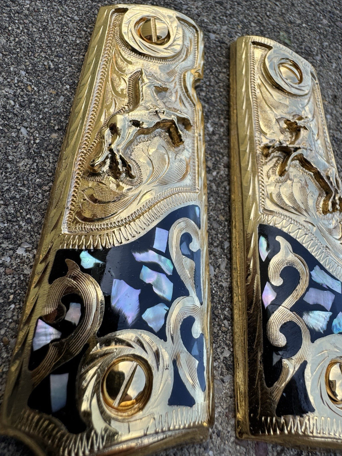 1911 45 38 Super Full Size Colt Horse Gold Gun Pistol Grip Cachas & 24K Screws