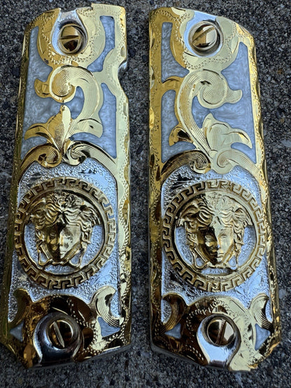1911 45 38 Super Versace Full Size Gold Gun Pistol Grip Cachas & 24K Screws