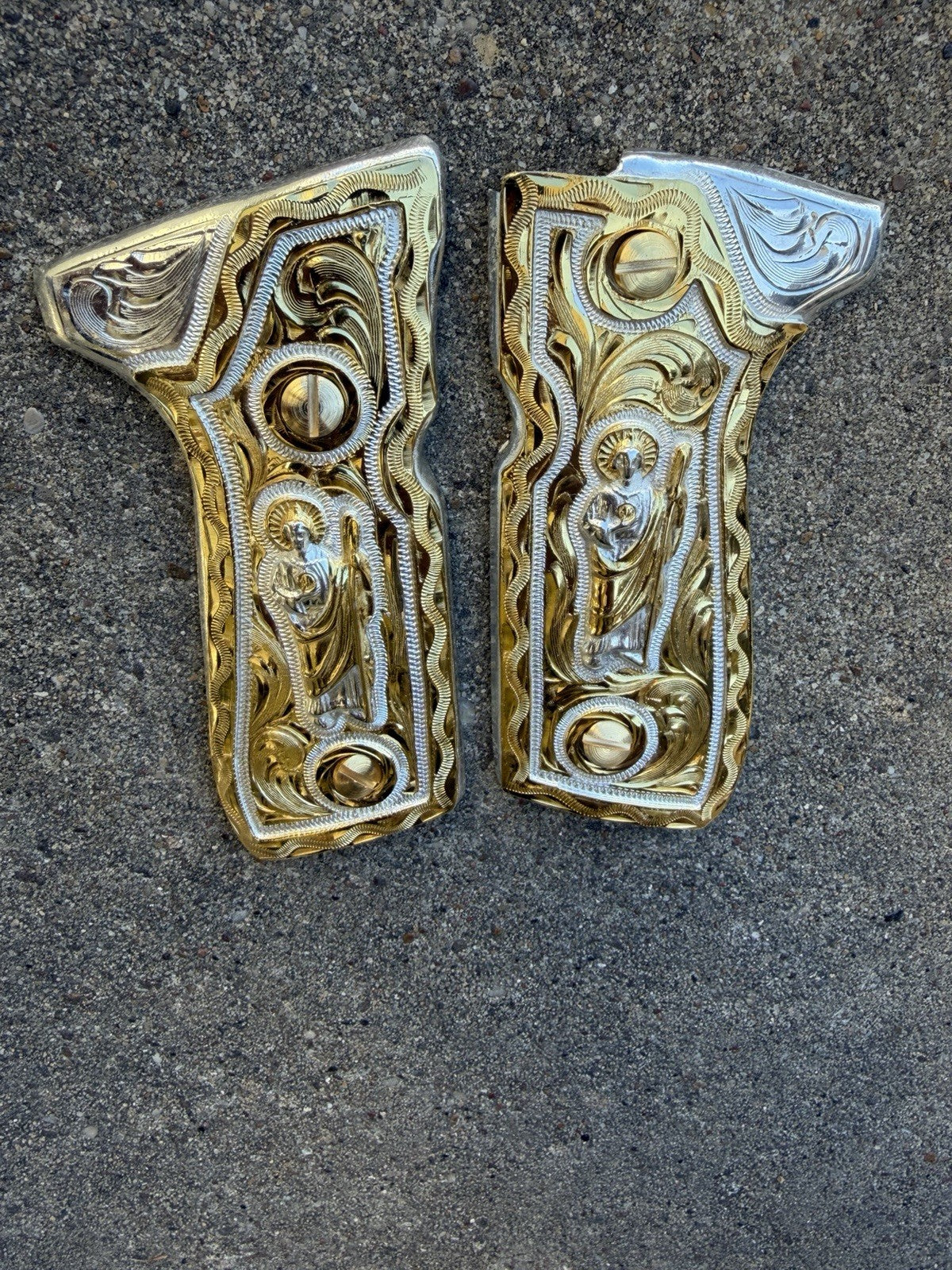 Beretta 92FS Cachas San Judas Gold Plated Pistol Custom Grips & Gold Screws