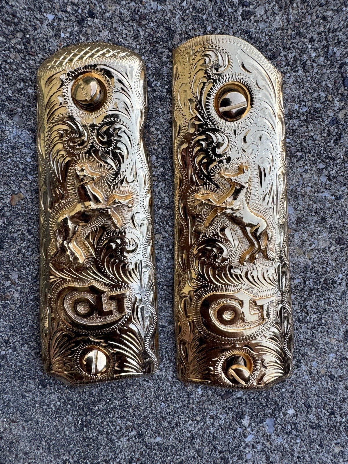 1911 45 38 Super Full Size Colt Horse Gold Gun Pistol Grip Cachas & 24K Screws