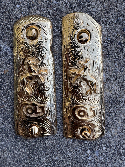 1911 45 38 Super Full Size Colt Horse Gold Gun Pistol Grip Cachas & 24K Screws