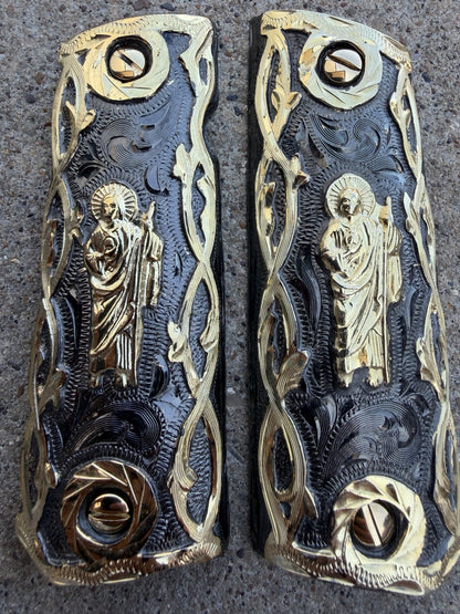 1911 45 38 Super Full Size San Judas Gold Gun Pistol Grip Cachas & 24K Screws