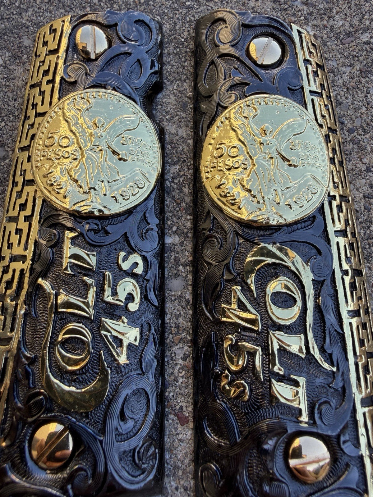 1911 45 38 Super Full Size Centenario Gold Gun Pistol Grip Cachas & 24K Screws