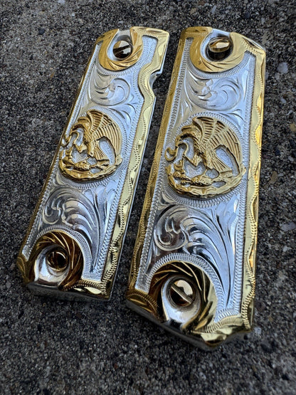 1911 45 38 Super Full Size Mexican Eagle Gold Gun Pistol Grip Cachas & 24K Screw