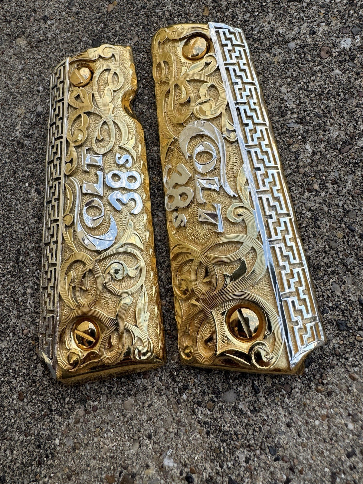 1911 45 38 Super Full Size Colt Gold Gun Pistol Grip Cachas & 24K Screws